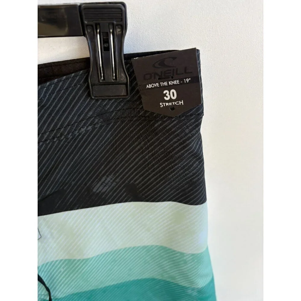 ONeill Mens Hyperfreak Striped Boardshorts Size 30 Black & Green Polyester Blend